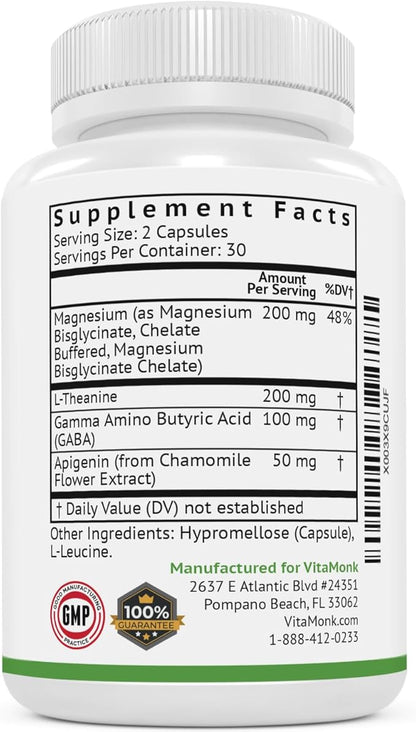 VitaMonk Melatonin Free Sleep Aid With Magnesium, GABA, Theanine and Apigenin - Natural Sleep Aid Without Melatonin, Natural Sleep Aids for Adults, Sleeping Pills for Adults, Sleeping Aids for Adults