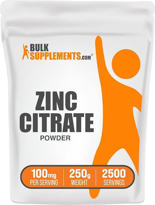 BulkSupplements.com Zinc Citrate Powder - Zinc Supplements, Zinc 30mg, Zinc Powder - Pure Zinc Citrate, for Immune Support - Gluten Free, 100mg per Serving, 250g (8.8 oz)