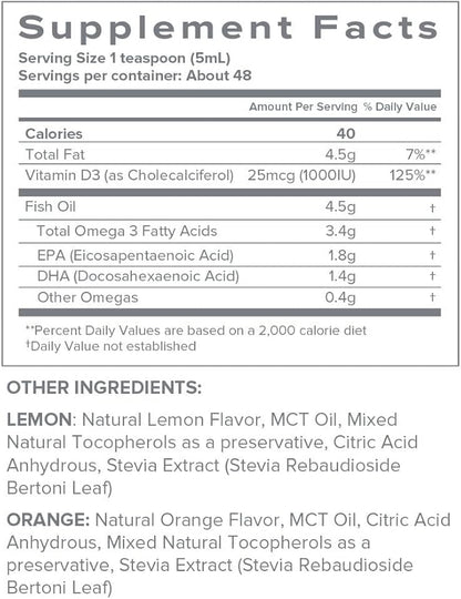SFH Super Omega 3 Lemon Fish Oil Liquid + Vitamin D | Highly Concentrated 3400mg Omega 3s + 1000IU Vitamin D3 | Sustainably Sourced Alaskan Pollock | Spill-Proof Lids | 8oz
