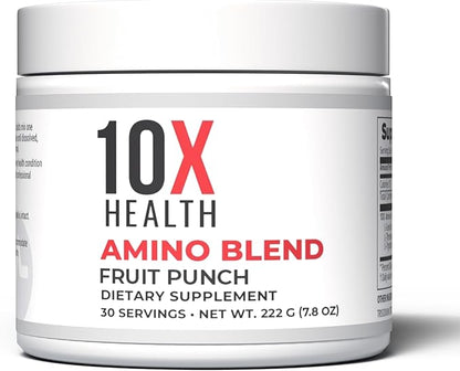 10X Health Amino Blend Fruit Punch - Contains EAA and BCAA Amino Acids Supplement - Essential Amino Acids Powder for Men and Women, Pre and Post-Workout Amino Energy Boost - 30 Servings