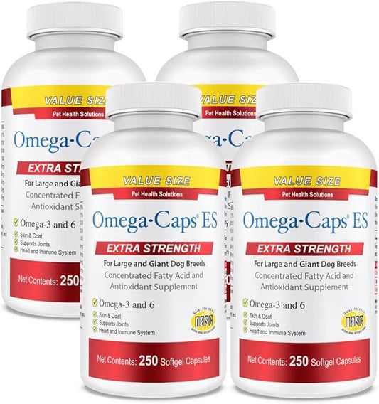 Omega-Caps Extra Strength for Large Breeds-Vet Formulated for Healthy Radiant Skin & Coat While Reducing Shedding, Omega 3 for Immune System Support, 1000 Soft Gel Capsules