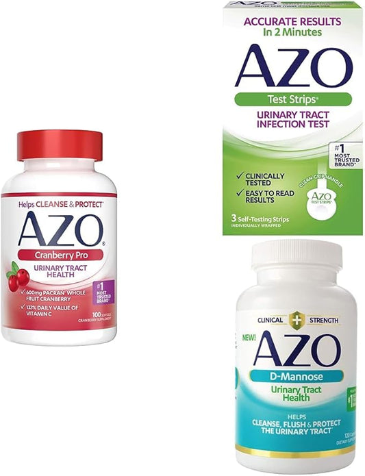 AZO Cranberry Pro Softgels (100 Count) +Urinary Tract Infection (UTI) Test Strips (3 Count) + D-Mannose for Urinary Tract Health (120 Count)