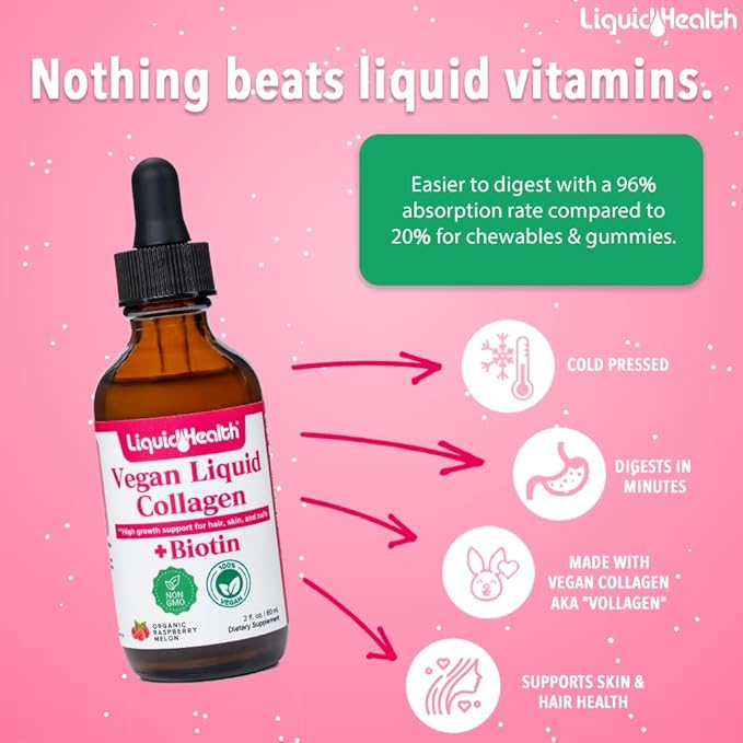 LIQUIDHEALTH Vegan Liquid Collagen Plus Biotin & Liquid Chlorophyll Droppers Bundle - Hair & Nail Growth, Skin Health, Internal Deodorizer, Stops Bad Breath, Reduces Appetite - Vegan, Non-GMO