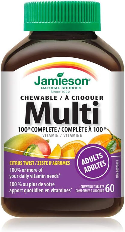 Jamieson 100% Complete Chewable Multivitamin for Adults Citrus Twist Multi, 60 chewable tablets