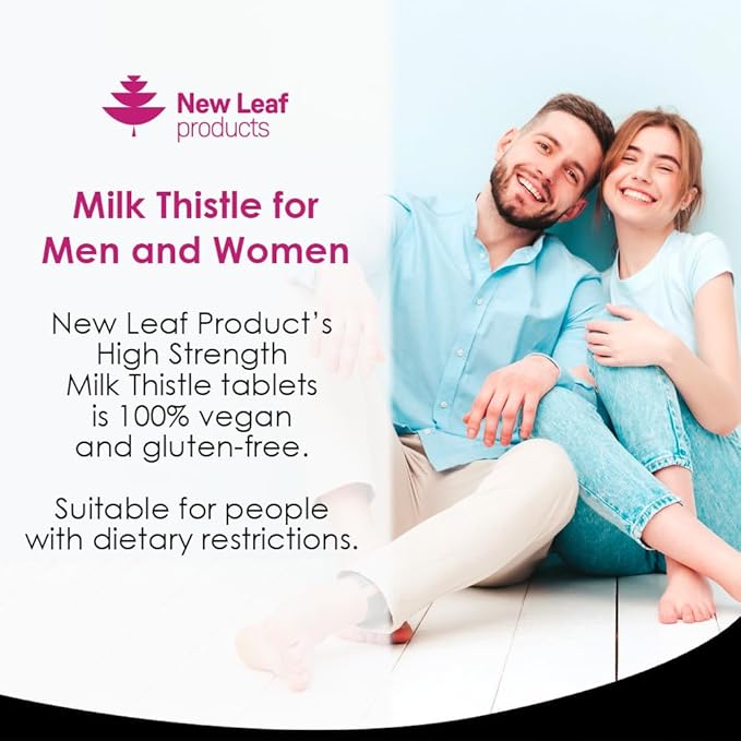 New Leaf Products Milk Thistle 1000mg Tablets (4 Month Supply) High Strength 2000mg 80% Silymarin, Vegan Tablets, GMO-Free, Gluten-Free 120 Tablets