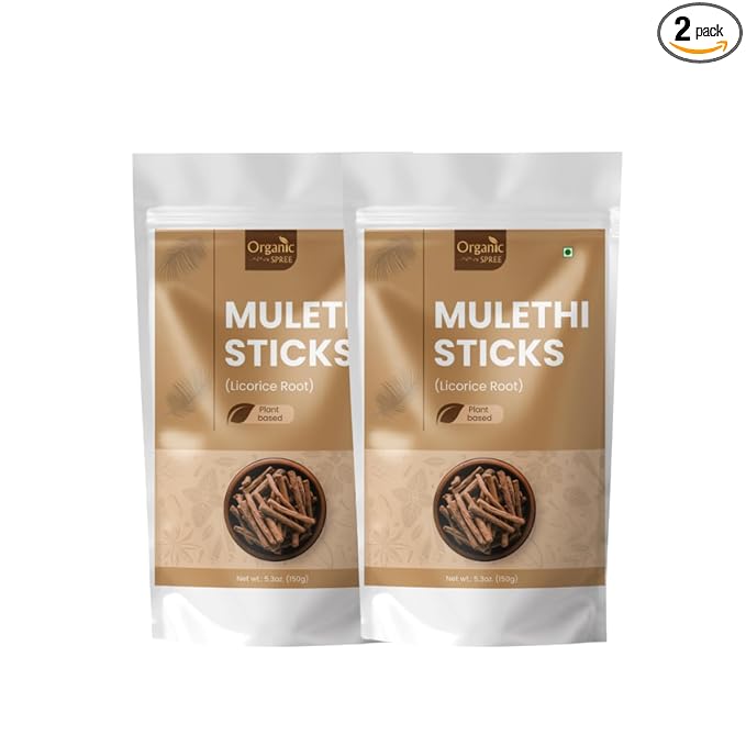 Organic Spree Licorice - Mulethi Sticks - 5.3oz (150gm) Pure and Natural Yashtimadhu - Jethimadh 150gm - Pack of 2