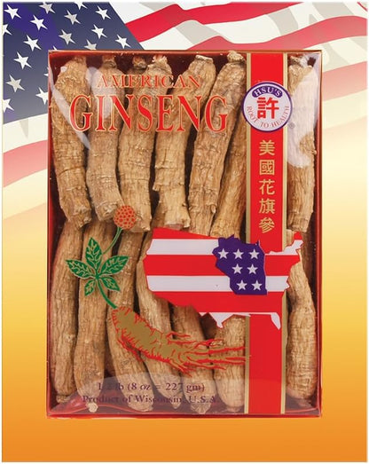 SKU #0101-8, Hsu's Ginseng Long Large Cultivated American Ginseng Roots (8 oz = 227 gm/Box), 0101-8, 0101.8