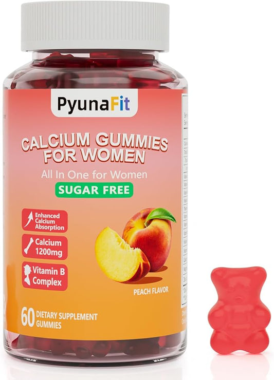 Calcium Gummies for Women 1200 mg, Calcium Chewables with Vitamin D3 Magnesium Zinc, Vegan, Sugar Free, Gluten Free, 60 Count