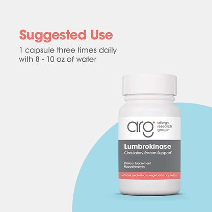 Allergy Research Group Lumbrokinase Supplement - Circulatory System Support, Supports Blood Circulation Already in The Normal Range - 60 Delayed Release Vegetarian Capsules