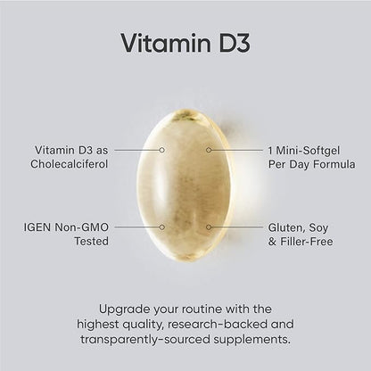 Sports Research Vitamin D3 5000 IU with Coconut MCT Oil - High Potency Vitamin D Supplement for Immune & Bone Support - Non-GMO Verified, Gluten & Soy Free – 125mcg, 30 Liquid Softgels