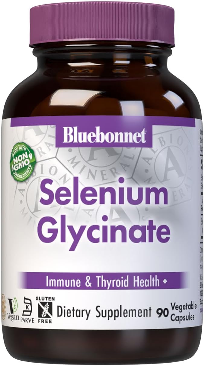 Bluebonnet Nutrition Albion Selenium Glycinate, Immune Health*, Thyroid Health*, Soy-Free, Gluten-Free, Non-GMO, Kosher Certified, Dairy-Free, Vegan, 90 Vegetable Capsules, 90 Servings