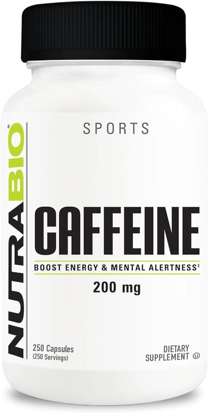 NutraBio 100% Pure Caffeine Capsules (250 Capsules)