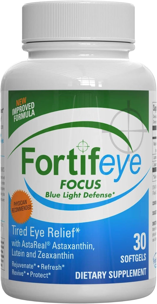 Fortifeye Focus Eye Care Supplement | Triple Carotenoid Including Astaxanthin, Lutein, and Zeaxanthin | 30 Softgel Capsules