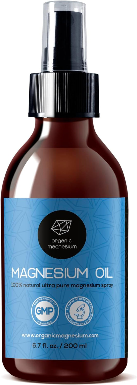 Spray Oil in Glass Bottle - 100% Pure Topical Magnesium Chloride for Leg Cramps from Ancient Zechstein Seabed | Perfect for Sports & Relaxing | for Adults & Kids (6,7oz)