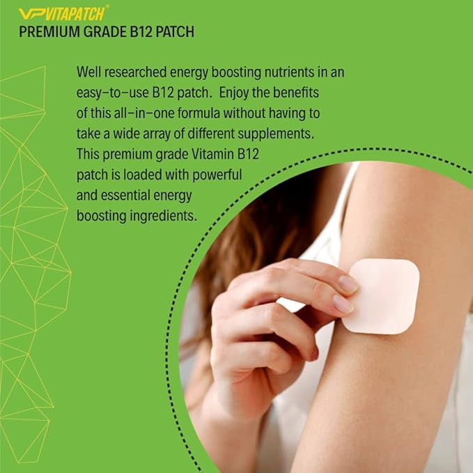 Premium Grade B12 Patches 30 Day Supply B12 Patch – Made with Vitamin B12 Methylcobalamin for Energy & Vitamin Guarana - 100% Made in The USA