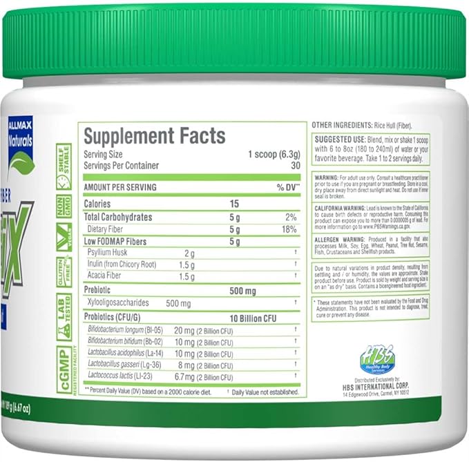ALLMAX Naturals - FiberBiotix - Supports Gastrointestinal Health, Detoxification and Digestion for a Healthy and Happy Gut (189g, Unflavored)