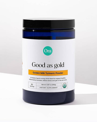 Ora Organic Golden Milk Powder - Ayurvedic Turmeric Powder with Organic Adaptogens - Ashwagandha, Reishi and Ginger | Organic, Gluten-Free, Soy-Free, Vegan, Non-GMO - Maple & Vanilla, 30 Servings