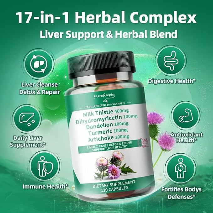 Liver Cleanse Detox & Repair Capsules - Milk Thistle Liver Detox with Dandelion & Artichoke Extract/Dihydromyricetin DHM/Turmeric/Vitamin B12 - Liver Supptment 120pcs 2packs