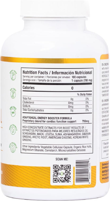 Energy Supplement Caffeine Free - Adaptogen Blend with Ashwagandha, Rhodiola Rosea, Maca, Leuzea, Gingseng - Increases Energy, Natural Stress Relief, Focus and Vitality (180 Capsules)