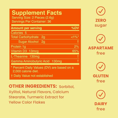 NeuroGum Calm & Clarity Mints (72 Pieces) - Sugar Free with L-theanine + GABA + Vitamin D3 - Nootropic Brain Supplements for Memory - Enhances Calm, Stress Relief for Men & Women - Honey Lemon