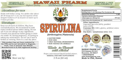 Spirulina Alcohol-Free Liquid Extract, Organic Spirulina (Arthrospira platensis) Dried Algae Glycerite Natural Herbal Supplement, Hawaii Pharm, USA 2 fl.oz