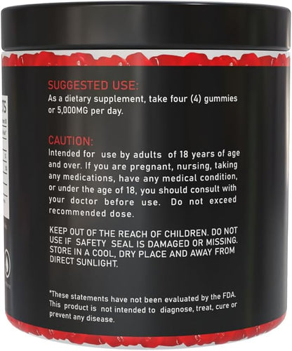 Creatine Monohydrate Gummies - 120 Gummies / 30 Servings | Strawberry Flavor | for Muscle Mass & Strength | 100% Pure - Zero Sugar