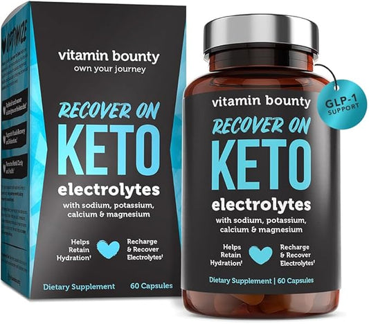 Vitamin Bounty Recover On Keto Electrolytes - Keto Supplements, Electrolyte Supplement, Keto Vitamins, Sugar Free Hydration, Boost Energy, Workout Recovery, GLP-1 Support - 60 Capsules