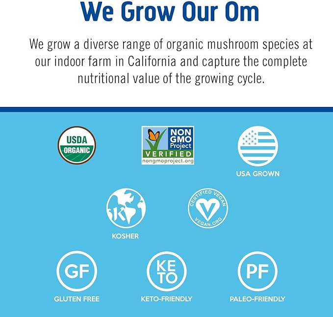 OM MUSHROOM SUPERFOOD Master Blend Mushrooms & Adaptogens, Creamy Vanilla Plant Protein, Single Serve, 10 Count, 10 Mushroom Complex, Lion's Mane, Ashwagandha for Energy, Recovery, Stress Relief