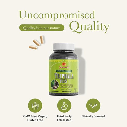 Sewanti Ayurvedic Triphala Capsules - Herbal Formula for Digestive Health - Amla, Bibhitaki, Haritaki - 90 V-Capsules/ 500mg