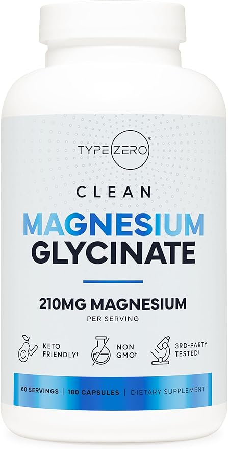 Type Zero Magnesium Glycinate (210mg | 180 Capsules) Pure, Non-GMO, Gluten Free, Natural High Absorption Magnesium Supplement