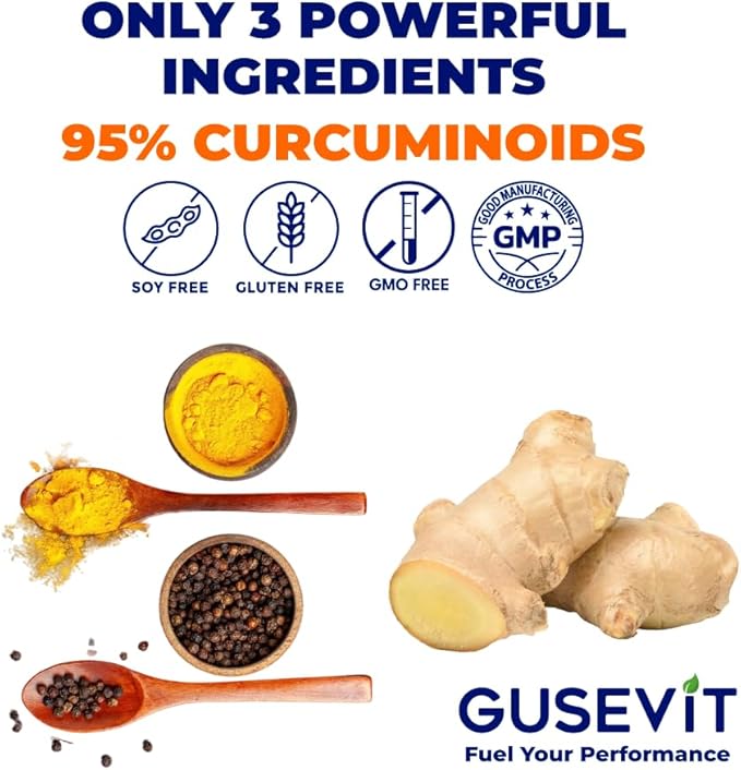 Turmeric + Ginger Extract + BioPerine for Best Absorption (Black Pepper Extract), 1,300+ mg per Serving, Turmeric 95% Curcuminoids, 120 Capsules, 60 Days Supply, GMP Facility