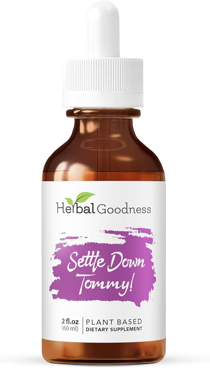 Herbal Goodness Settle Down Tommy - Organic Digestive Support & Gut Balance Supplement | Supports Belly Bliss & Balanced Gut with Ginger, Lemon Balm, Mango Leaf, Nettle, | 2 fl oz