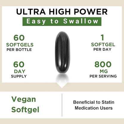Liposomal CoQ10 800mg Ubiquinol Softgel, Max Absorption Ubiquinol Coenzyme Q10, Ubiquinol CoQ10 Supplement for Antioxidant, Heart Function & Energy Production, Pure CoQ10 800mg, 120 Vegan Softgels