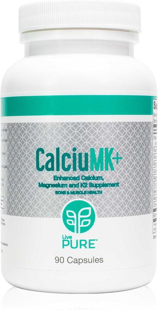 LivePURE CalciuMK+ Capsules | 90ct | Supports Bone Strength, Collagen Production & Joint Flexibility | Non-Dairy, Lactose-Free Calcium Supplement for Skeletal & Cartilage Health