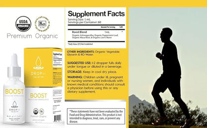 DropRx Boost by Dr. Nicole Saphier – Maca Root, Ashwagandha, Lions Mane & Peppermint Leaf Extract for Vitality Support, Non-GMO, Vegan, Gluten-Free, Kosher, Made in USA (2 Fl Oz)