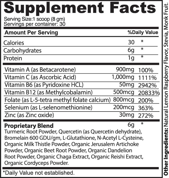 Full Spectrum Detox Powder - Natural Daily Cleanse for Digestive Health & Vitality - Plant Based Vegan Liver Cleanse Powder - Gently Supports Body Detoxification | Raspberry Lemon (30 Servings)