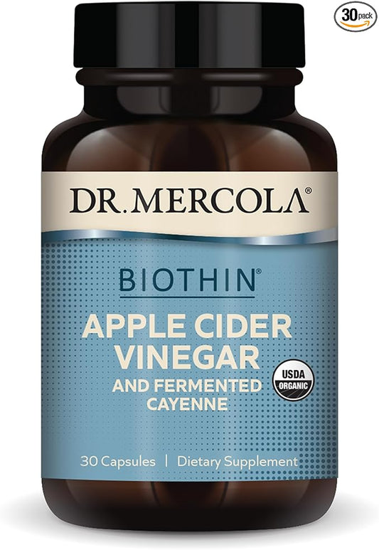 Dr. Mercola Biothin Organic Apple Cider Vinegar and Fermented Cayenne, 30 Servings (30 Capsules), Dietary Supplement, Digestive Support, Non-GMO, USDA Organic