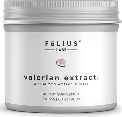 Valerian Root 4:1 Extract Capsules 750mg – Optimized Active Purity – 4X Concentration Valerian Root Extract Supplement - Gluten Free, Non-GMO – Promotes Relaxation - 60 Capsules