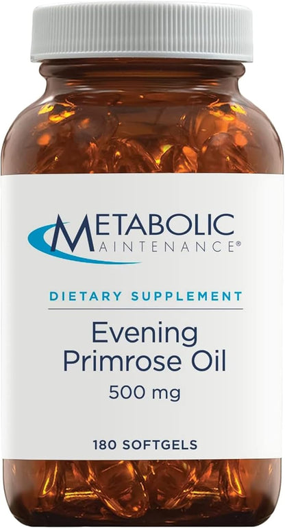 Metabolic Maintenance Evening Primrose Oil Capsules - 500mg Cold Pressed GLA + LA Supplement - Supports Balanced Hormonal Function for Women, Helps Maintain Healthy Skin (180 Softgels)