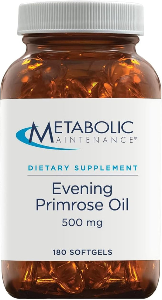 Metabolic Maintenance Evening Primrose Oil Capsules - 500mg Cold Pressed GLA + LA Supplement - Supports Balanced Hormonal Function for Women, Helps Maintain Healthy Skin (180 Softgels)