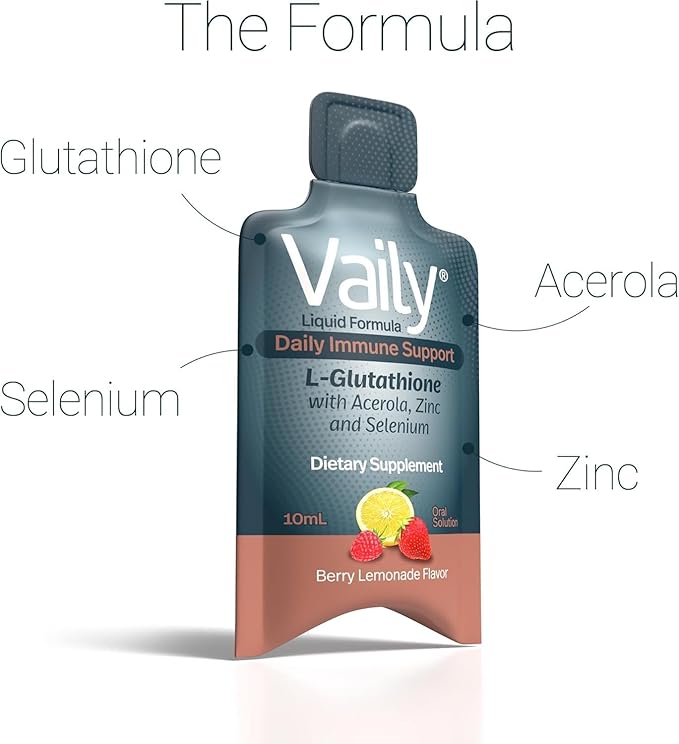 Immune Support Supplement for Adults - Liquid Glutathione Supplement 500 mg w/Acerola Vitamin C Zinc & Selenium - High Potency Antioxidant, Skin Health, Detox Every Day - 30 Single-dose Vials