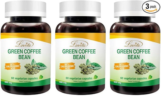 Lovita Green Coffee Bean Extract: Natural Antioxidant, High Potency, 50% Chlorogenic Acid, Vegan-Friendly Dietary Supplement - 60 Capsules (Pack of 3)