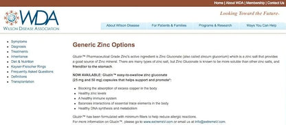 Gluzin OTC ZINC - Gluzin - Pharmaceutical Grade Zinc, 50mg, (2 Bottles - 120 Capsules)