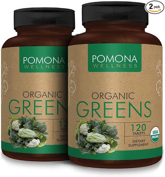 Pomona Wellness Super Greens Supplement, Full of Superfood Vitamins & Minerals, Fruits & Vegetable, Greens Powder for Bloating and Digestion, Gut Health, USDA Organic, Non-GMO, 240 Tablets (2 Pack)