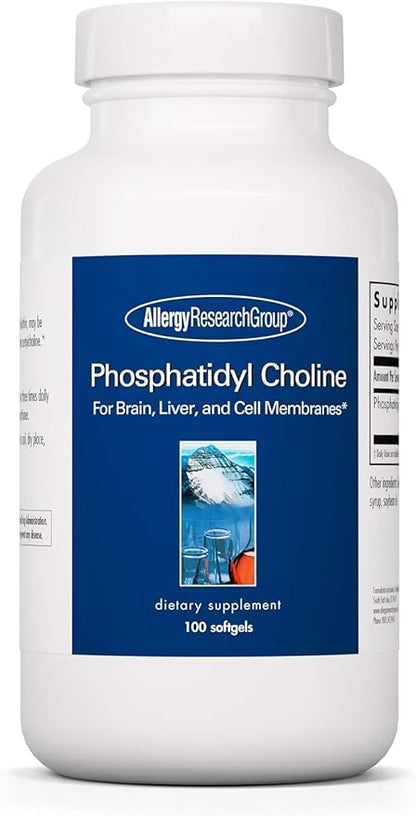 Allergy Research Group Phosphatidyl Choline - Phosphatidyl Supplements for Brain and Liver Health, Soy Lecithin Extract, 385mg Per Capsule - 100 Softgels