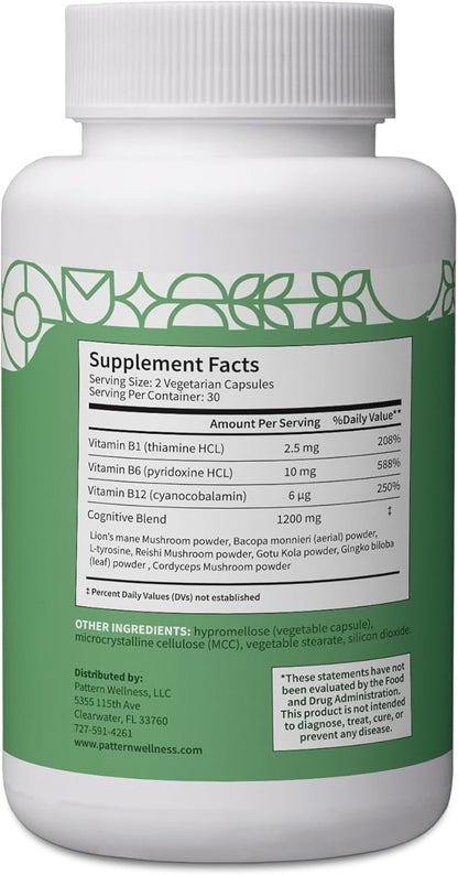 Pattern Wellness Cognitive Complex Supplement - Enhance Memory, Focus, and Clarity - Brain Health Support - 60 Vegetarian Capsules