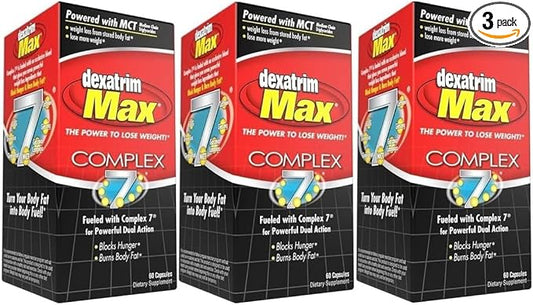 Dexatrim Max Complex-7 | Lose Weight & Burn Fat w/Seven Healthy Ingredients Designed to Boost Energy & Reduce Hunger, Packed by Ilios, 60 Capsules, 3 Pack