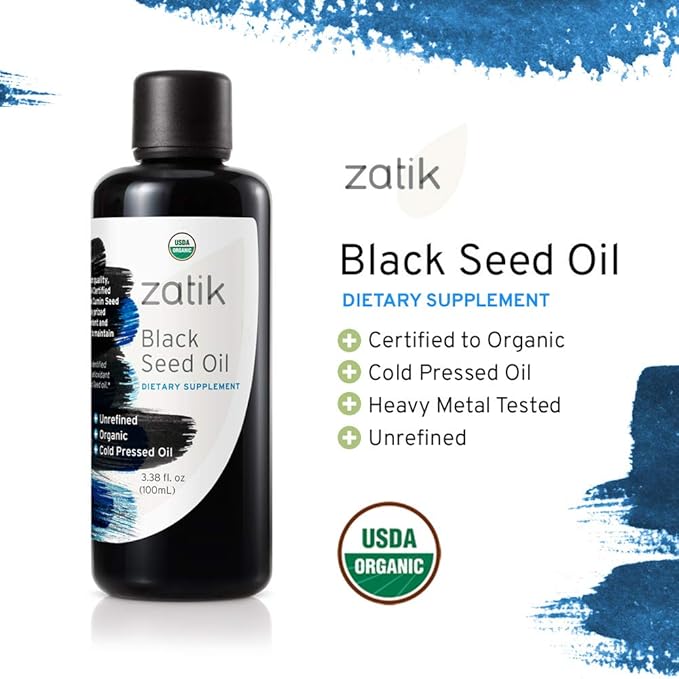 Zatik Naturals - Black Cumin Seed Oil - Cold-Pressed, USDA Certified Organic Egyptian Black Cumin Seed Oil. Vegan, Gluten-Free, Non-GMO, 6.76 fl oz, 200 ml
