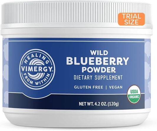 Vimergy Wild Blueberry Powder –Protects Brain Health* - Supports Cardiovascular Function* – Organic, Vegan & Gluten-Free – Trial Size 125g