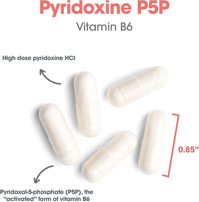Allergy Research Group Pyridoxine P5P Supplement - Active Vitamin B6 275mg, Pyridoxal-5-Phosphate, Metabolism Support, Hypoallergenic, Vegetarian Capsules - 60 Count